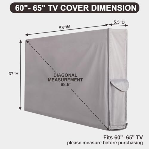 PureFit Outdoor TV Cover 60-65 inch, Weatherproof Waterproof Protector Enclosure for Outside Flat Screen TVs, Fits up to 58"W x 37"H x 5.5"D, Grey - color: Grey, size: 60-65 Inches