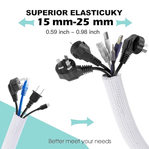 AGPTEK Cable Sleeve Cover, 10ft - 1 inch Cord Management Wire Organizer Under Desk, Home Office Computer Wire Cover Hider Cord Protector, Protect Pet Cat Dog from Chewing, White - color: White, size: 1"-10ft