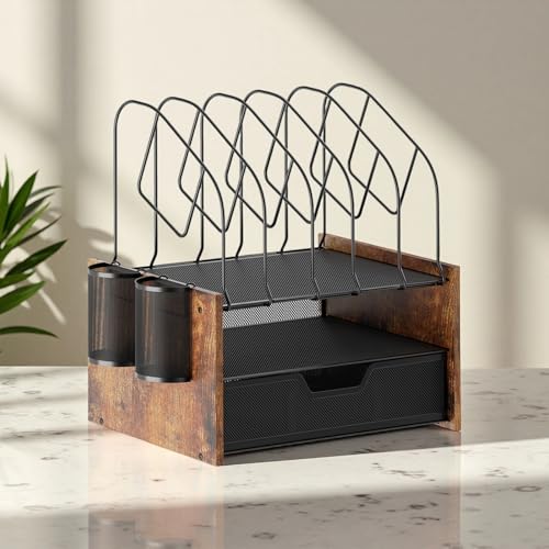 Desk Organizer with Drawer, Desktop File Organizer and Paper Tray Organizer with Vertical File Holder, Office Desk Accessories for Mail, Documents, Papers, Notebooks and Home Office Storage - size: 2 Tier Drawer with Vertical File Holder