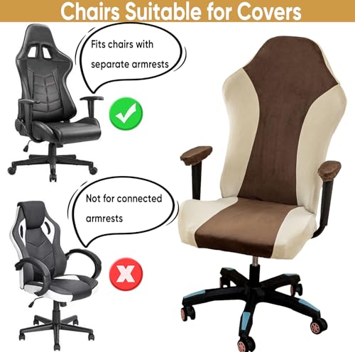 Lavish Cover Velvet Stretchable Gaming Chair Cover, Washable, Anti-Scratch Slipcover with Armrest Protection, Cat Scratch Proof for Office and Computer Chairs(No Chair, Coffee) - color: Coffee