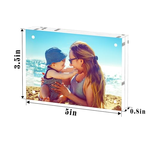 HELPLEX Acrylic Frame, 5 Pack 3.5x5 Acrylic Picture Frames, 20mm Thicker Frameless Clear Double Sided Magnetic Frame, Free Standing Desktop Display - size: 3.5x5(5 PACK)
