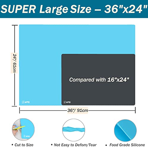 Extra Large Silicone Mat 36" x 24" Place Mats, Heat Resistant Mat for Kitchen Countertop Protector, Thick Placemats Washable Silicone Mats for Kitchen Counter Mat Dining Table Mat, Blue, Sapid - color: Blue, size: 36" x 24"