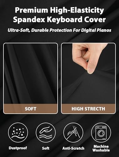 61 Keys Piano Keyboard Dust Cover, Stretchy Protective Keyboard Cover with Elastic Cord Locking Clasp, Universal Fit for All 61 Keys Digital Electronic Pianos, Must Have Piano Accessories - size: 61 Keys