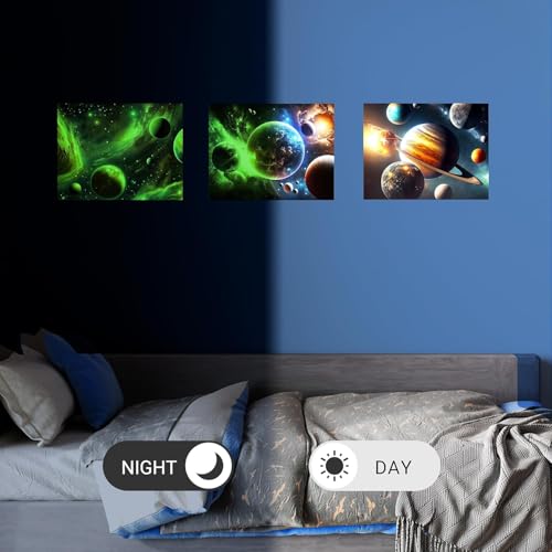 Quanhaigou Glow in The Dark 3D Space Wall Decals, Set of 3 Galaxy Window Stickers for Wall,Planet Themed Room Decor for Kids Boys (Galaxy Glow Green) - color: Galaxy Glow Green