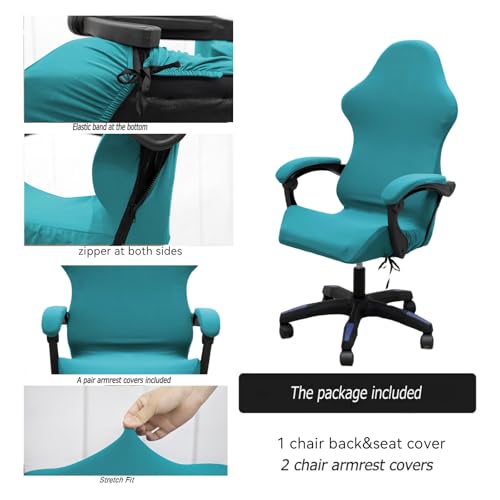 Gaming Chair Cover Set with Armrest Covers, Stretch Ruffled Slipcover for Racing Office Computer Reclining Chairs (Peacock Blue) - color: Peacock Blue