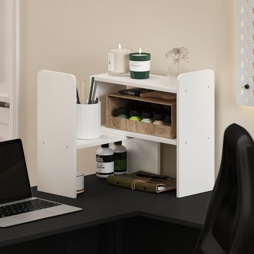 Furinno Classic Desk Organizers and Hutch, Open Shelf Expandable Office Organization, Adjustable Desk Top Display Book Shelf, for Paper, Office Supplies, White - color: White, size: 23.7-Inch