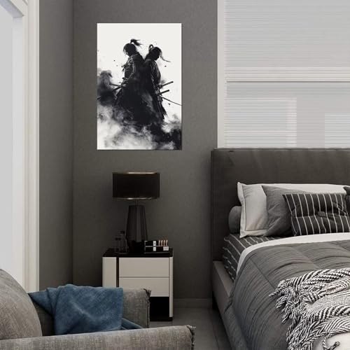 HQLLingArt Bushido Poster Japanese Samurai Canvas Wall Art for Living Room Bedroom - Samurai Artwork Japanese Picture Framed Ready to Hang(12''W x 16''H) - color: samurai art-8, size: 12"L x 16"W