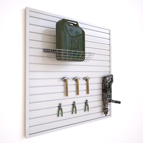NeatiEase Slatwall Panel Wall Storage Systems, 4 x 4ft Slat Wall Paneling Garage Wall Organizer, Heavy Duty Wall Mounted PVC Wall Rack (White) - color: White, size: 4x4ft