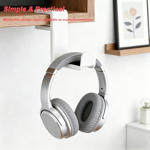 Universal Headphone Stand & Headset Holder - 360° Swivel Under Desk Headphone Hook with Cable Management Clip (White) - color: White