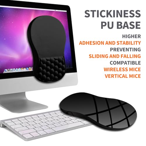 Ergonomic Joint Wrist Support Mouse Pad with Memory Foam Cushion Massage Bump, Carpal Tunnel Pain Relief Mousepad Slope Design for Wrist Rest, 11.8x7.9 in, Black - color: Black