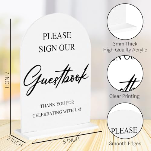 Wedding Guest Book Sign Please Sign Our Guestbook Sign Acrylic Wedding Welcome Arch Reception Decor Table Signs for Ceremony and Reception 7 x 5 Inches - color: Sign