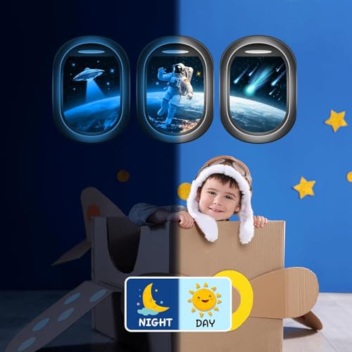 Quanhaigou Glow in The Dark 3D Space Wall Decals, Set of 3 Galaxy Window Stickers for Wall,Planet Themed Room Decor for Kids Boys - color: Window Space Blue