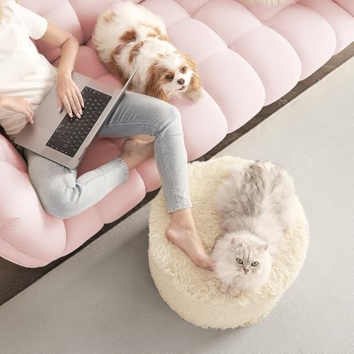 Hansleep Round Pouf Ottoman Foot Rest, Footstool, Beige | High-Density One-Piece Foam, 20 x 15 Inch, Firm & Stable, for Couch, Bedroom, Living Room, Machine Washable Cover - color: Beige, size: 20"D x 20"W x 15"H