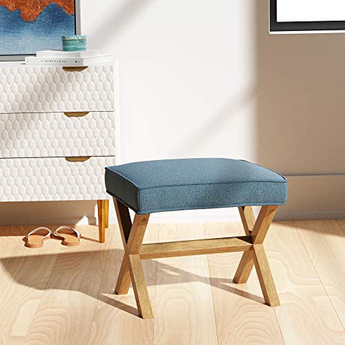 Amazon Basics Small Ottoman Foot Rest, Mid-Century Modern X Square Upholstered Fabric Stool for Living Room, Bedroom, Entryway, Extra Seating, 20" W x 18" D x 18" H, Indigo Blue - color: Indigo, style: Classic