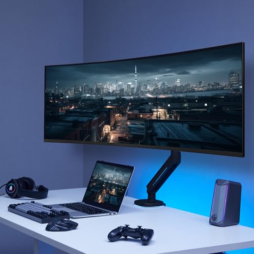 AVLT Single 27”-45” RGB Gaming Monitor Arm Desk Mount Built-in 20 Lighting Modes Touch Button Control Fits Flat/Curved/Ultrawide Screen Height Swivel Tilt Rotation Adjustable Stand -Black - color: Black - Single