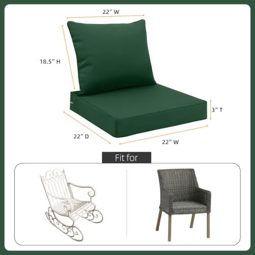 Favoyard Outdoor Patio Seat Cushion Set, 22x22 Inch, Water & Fade Resistant | Removable Cover Patio Furniture Cushion, Deep Seat & Back Cushion, Tie Straps Pads for Chair, Sofa, Couch, Dark Green - color: Dark Green, size: 22 x 22 Inch