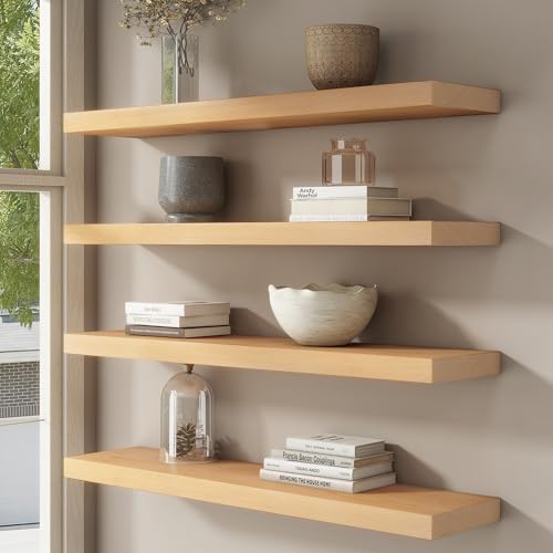 Floating Shelves for Wall, USA-Sourced Beech Wood 24 Inch Wall Shelves Set of 2, Natural Wooden Mounted Picture Ledge Shelf, Nursery Book Storage Shelf Kids Bookshelf Display, Shelf for Bathroom - color: Usa-sourced Beech Wood, size: 24''W, 2Packs