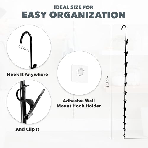 LOLA Clip Strip @ Home Metal Hanging Organizer with 12 Hooks for Pantry, Kitchen, Garage – Holds Snacks, Tools, Keys – Easy to Install, 1 Pack - color: Matt Black