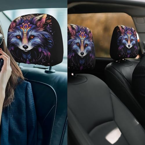 Dujiea 2 Pack Bohemian Mandala Fox Car Headrest Covers, Universal Soft Car Seat Head Rest Cover Protector, Vehicle Accessories Fabric Headrest Cover for Cars Vans Trucks - color: Bohemian Mandala Fox