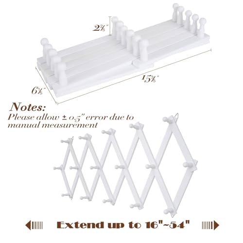 SCUNDA Accordion Wall Hanger with 16 Hooks, Wooden Coffee Mug Rack for Wall, Expandable Accordion Hook Rack Wall Mounted for Mug, Tea Cup, Purse,Coat, Hat, Cap(White) - color: White, size: 16 Hooks