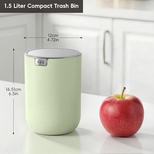 EKO Fandy 0.4 Gal/1.5L Mini Tabletop Trash Bin with Swing-Lid, Desktop Trash Can for Bathroom Countertop, Vanity, Coffee or Office, Small Garbage Bin (Matcha) - color: Matcha, size: 1.5 Liters