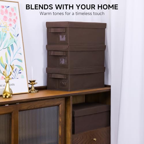 DVD Storage Box 2 Pack – Brown Sturdy Media Organizer with Lids, Stackable Storage Bin for DVDs, CDs, Video Games, and Discs - size: 2Pack