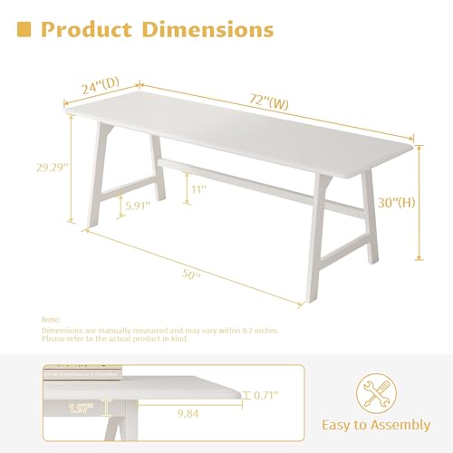 IOTXY Solid Wood Writing Table - 72" W x 24" D Minimalist Long Computer Desk for Home Office, Work, Study, Creativity, and PC Workstation, White - color: White, size: 72" W