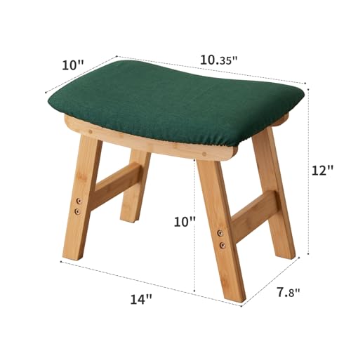 Kitsanery Foot Stool,Ottoman,Bamboo Small Sofa Foot Rest Under Desk,Extra Seating for Living Room, Bedroom and Kitchen (Natural Stool Legs - Green Surface) - color: Natural Stool Legs - Green Surface