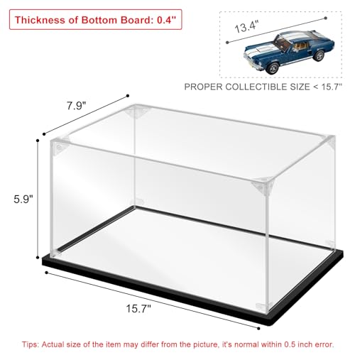 Acrylic Display Case for Collectibles Assemble Acrylic Display Box for Lego 10265 Car Model Toys Clear Acrylic Case for Display Building Set Action Figures(Black,15.7*7.9*5.9 inch) - size: 15.7*7.9*5.9 inch