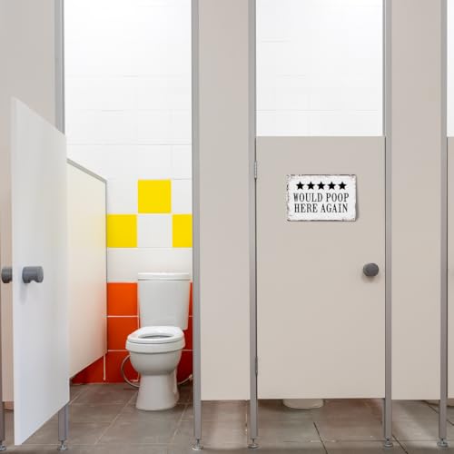 Would Poop Here Again - Funny Five Star Rating Bathroom Sign Decor, Indoor Outhouse Bathroom Door Wall Art, Vintage Aluminium Plate Signs, Humorous Toilet Wall Decor for Home Restroom, 8 x 12 Inch - color: Humorous Restroom Art