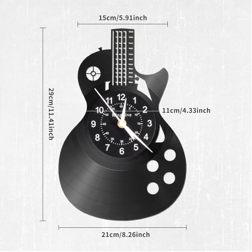 KingLive Guitar Vinyl Wall Clock Gifts for Holiday,Black Guitar Music Wall Clock Instrument Art Unique Gifts for Men Women Guitar Player for Birthday Wall Decor - color: Guitar