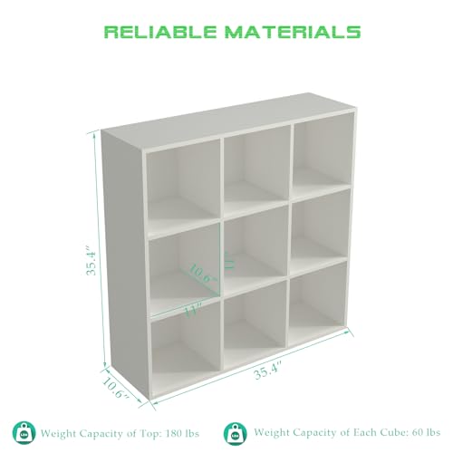 OSCHF 9-Cube Storage Shelf Bookcase - Wooden 3-Tier Floor Standing Open Bookshelf for Home and Office, Display Cabinet, Warm White - color: Warm White, size: 9-Cube