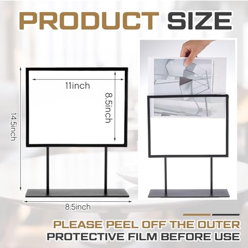 Zhengmy 2 Pcs Tabletop Sign Holder with Flat Base 11" x 8.5" Double Sided Countertop Sign Holder Horizontal Desktop Display Stand Metal Poster Display Stand for Office Store Restaurant Hotels, Black - color: Horizontal, size: 11" x 8.5"