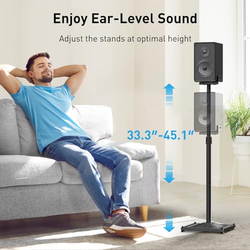 PERLESMITH Universal Speaker Stands for Surround Sound -Height Adjustable Extend 33.3”to 45.1”, Floor Speaker Stand for Satellite & Studio & Bookshelf Speakers up to 11LBS,1 Pair Black, PSSS2 - size: Weight 11 LBS