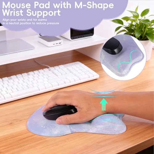 Mouse Pad with Wrist Rest Ergonomic Mouse Pad with Comfortable M-Shape Pain Relief Wrist Support Non-Slip PU Base Mousepad for Laptop, Office & Home (Lavender) - color: Lavender