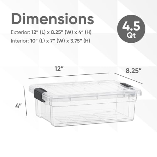 Superio Storage Bins with Lids- 3 Pack, 4.5 Qt Clear Boxes for Organizing, Stackable Plastic Containers- BPA Free, Non-Toxic, Odor Free, Organizer for Home, Office, Dorm - size: 4.5 Qt, style: 3 Pack