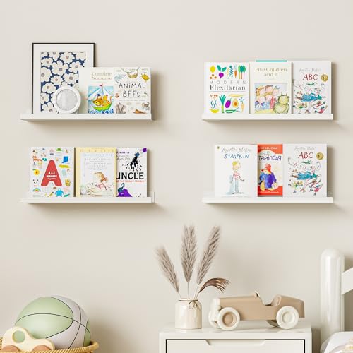 BYCY Metal Floating Shelves Set of 4,15.7 inch Nursery Book Shelves for Wall Mounted,Wide Magnetic Book Display Wall Shelves for Classrooms Kitchen Bedroom Room Decor (White) - color: White, size: 15.7inch,4pcs