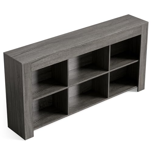 LITTLE TREE TV Stand with Storage, 63-Inch Entertainment Center with Shelves, Modern Media Console for Television up to 65" for Living Room, Bedroom, Grey + Black - color: Grey + Black