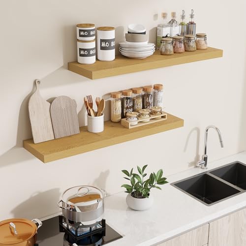 Dreamland 40 Inches Floating Shelves for Wall, 9.3 Inch Deep Floating Shelves Set of 2, Large Display & Storage Shelf, Wall Shelf for Bathroom Bedroom Living Room Kitchen Office,Oak - color: Oak, size: 40"W x 9.3"D,Set of 2