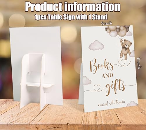 Books and Gifts Sign for Baby Shower, Bear Balloon Style for Gender Reveal Party Reception and Baby Shower Favors Table Decorations, Gender Reveal Ideas, Newborn Announcement Party Supplies, 12 - color: Books and Gifts