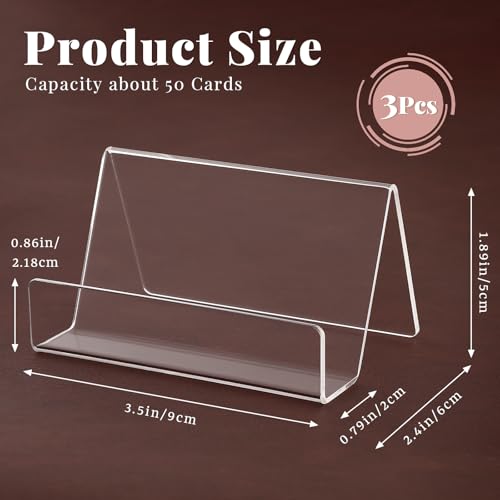 3 Pcs Acrylic Business Card Holder for Desk, Desktop Business Card Stand, Clear Name Cards Display Holder for Exhibition Accessories Home Office, Capacity: 50 Cards - color: Transparent-3pcs