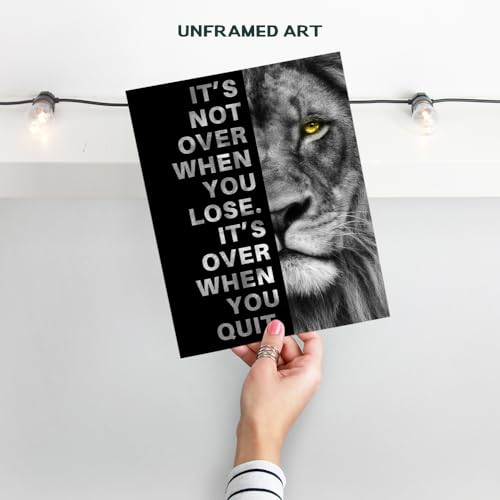 Office Wall Art For Men 11x14 - Inspirational Wall Decor - Motivational quote - positive affirmation Wall Art - Gym Motivation Poster - Man cave Wall Decorations - Lion Print - LARGE Unframed - size: 11"L x 14"W, style: Unframed