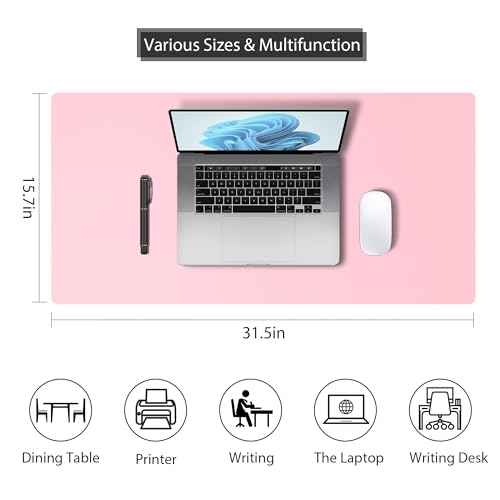Leather Desk Pad Protector, Mouse Pad, Non-Slip Computer Mat for Desk, PU Leather Office Desk Mat for Home & Office, Waterproof Laptop Desk Blotter for Keyboard and Mouse, Pink (15.7''X31.5'') - color: Pink, size: 15.7''X31.5''