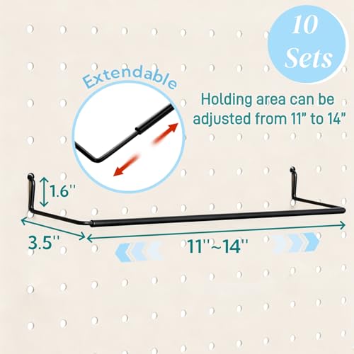 10 Pack Paper Towel Holder for Pegboard, Fits Any Standard Pegboard Extendable Heavy Duty Pegboards Hooks for Workshop, Garage, Kitchen, Laundry Room, Bathroom