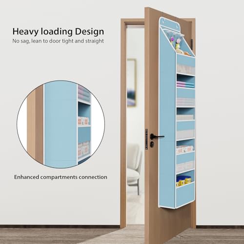 Univivi 6-Shelf Over Door Hanging Organizer Fabric Baby Door Storage with 5 Large Pockets and 3 Small PVC Pockets Wall Mount Hanging Storage Organizers for Baby Essential (Blue) - color: Blue, size: 6 LAYER