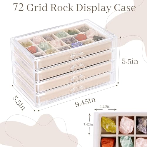 Bfttlity Acrylic Rock Display Case, 72 Grids Rock Collection Box for Kids, Clear Display Cases for Stones Collectibles Gemstone Crystals Storage Boxes (72 Grids) - size: 72 Grids