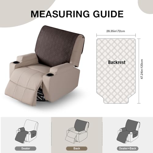 VANSOFY Recliner Chair Covers 100% Waterproof Backrest Cover Reclining Cover Non-Slip Dog Chair Cover Furniture Protector Washable Slipcover Elastic Straps for Pets, Dogs(Chocolate) - color: Chocolate