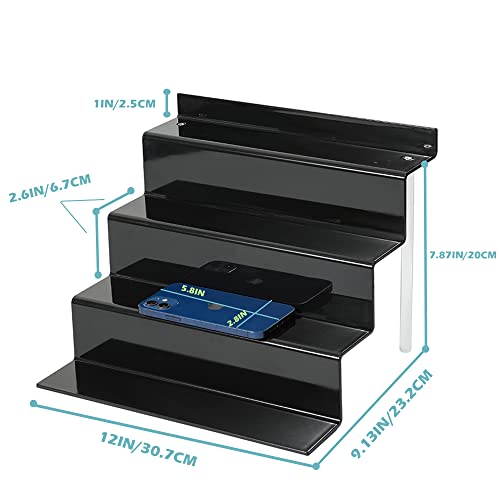 Acrylic Stands for Display,4 Tier Black Cupcakes Perfumes Cologne Funko Pop Figurines Display Stand Risers Shelf for Decoration and Organizer(2pack,12 x 9 INCH) - color: 2P-12x9-Black