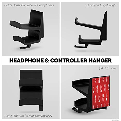 The STORIO - Gamepad Controller & Headphone Hanger Holder Stand - Designed for XBOX ONE, PS4, PS3, PS5, Dualshock, Switch, PC, Steelseries, Steam & More, Black by Brainwavz - color: Storio - Controller & Headphone Mount