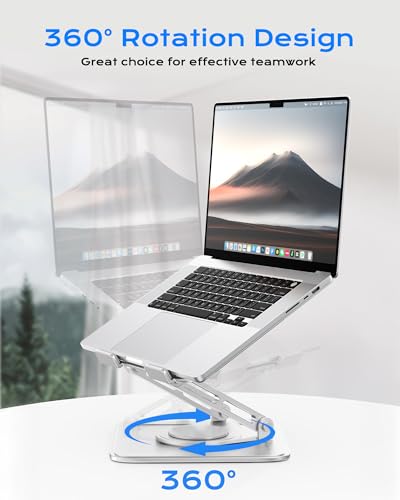 LOXP Adjustable Laptop Stand, Computer Stand with 360 Rotating Base, Ergonomic Laptop Riser Mount for Desk Foldable Protable Computer Desk Fits with MacBook Pro Air (10-16") - White - color: White